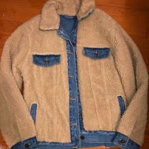Reversible fuzzy denim jacket